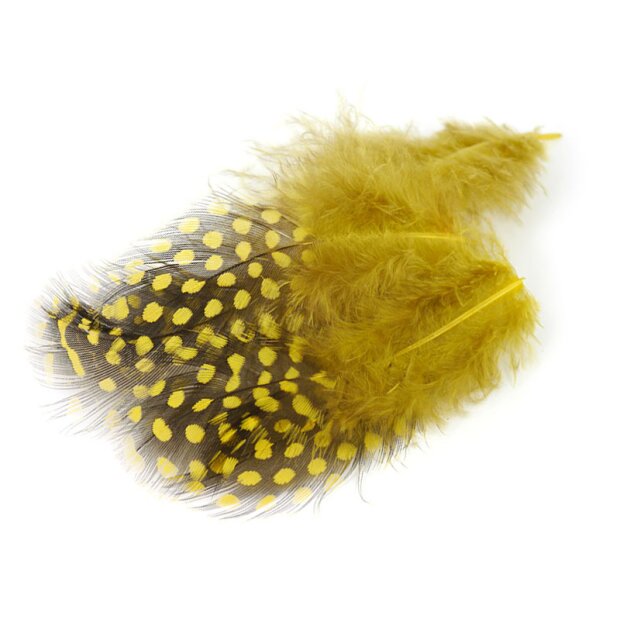 PERLHUHNFEDERN (GUINEA FOWL) hotfly - 10 Stk. - 6/10 cm - yellow